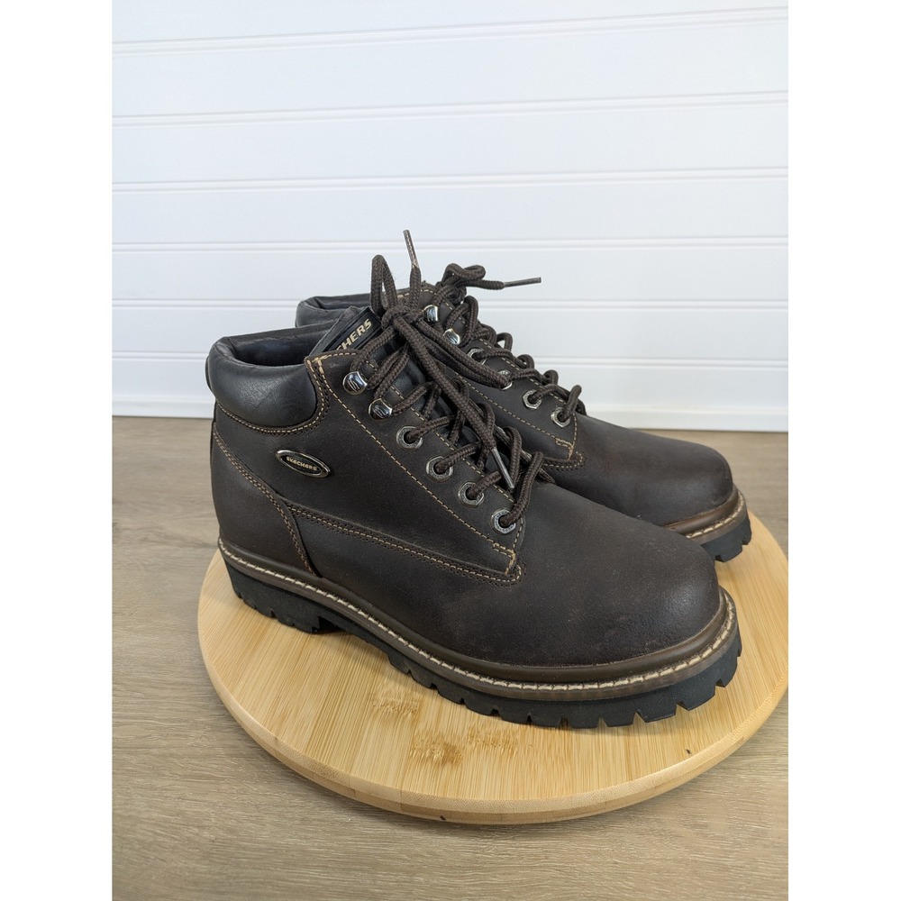 Vintage y2k Combat Skechers Women's Brown Leather Lace Up Ankle Boots Size 9.5